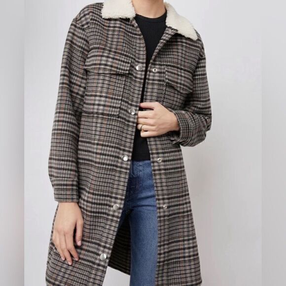 Rails NWT Jaro Plaid Coat ONYX TAUPE PINK Size Medium MSRP $425 - Picture 1 of 16